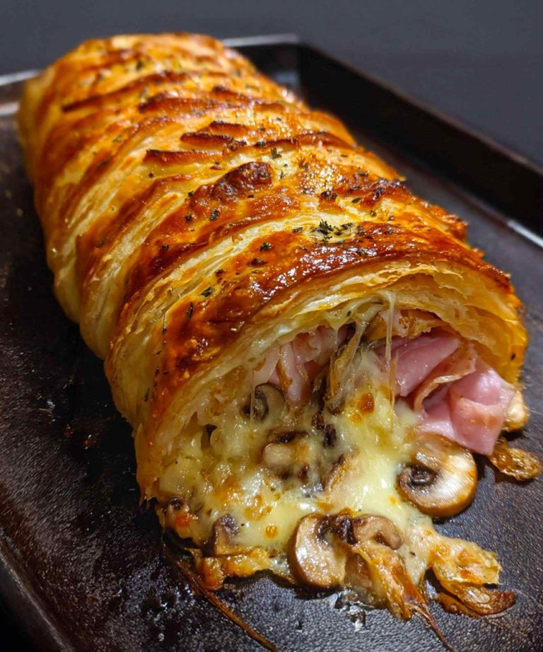 Ciasto francuskie z pieczarkami i szynką