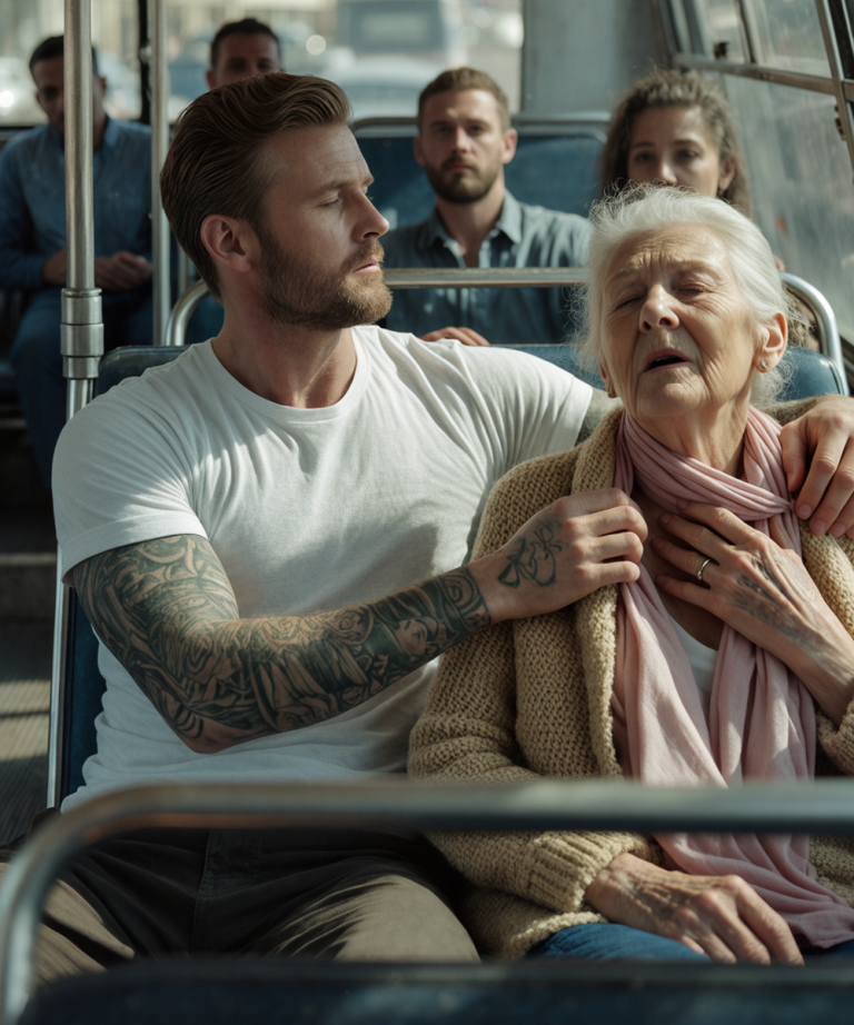 W autobusie starsza kobieta zbeształa młodego mężczyznę za tatuaże, a on nie zwracał na nią uwagi… aż do momentu, gdy to się stało
