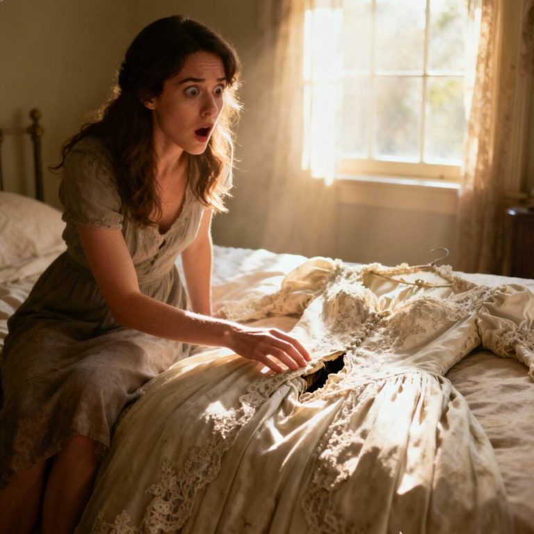 20 lat po tym, jak moja matka zniknęła w dniu swojego ślubu, znalazłam jej suknię ślubną na wyprzedaży garażowej. Kupiłam ją. Kiedy wróciłam do domu i dotknęłam podszewki, znalazłam sekretny przedmiot wszyty w brzeg.