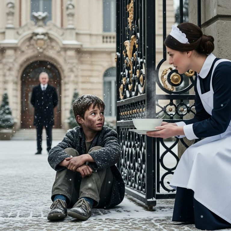 Miła pokojówka zobaczyła małego, wygłodniałego chłopca drżącego z zimna przed bramą rezydencji. Wierząc, że jej bogaty szef wyszedł na cały dzień, zaryzykowała wszystko, żeby przemycić go do kuchni i dać mu ciepły posiłek. Ale jej szefowa wróciła do domu wcześnie, z twarzą bladą z przerażenia, gotowa na zwolnienie. …Reakcja miliarderów wprawiła ją w osłupienie, zamroziła w bezruch…