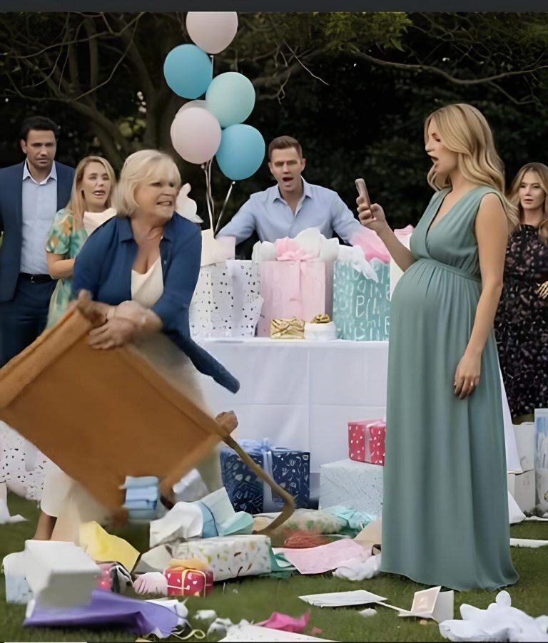 Podczas baby shower moja teściowa oświadczyła, że ​​sama nada dziecku imię. Kiedy odmówiłam, zniszczyła wszystkie prezenty. Pokazałam mężowi filmik, na którym bierze pieniądze od jego byłej żony — kilka minut później policja ją wyprowadzała.