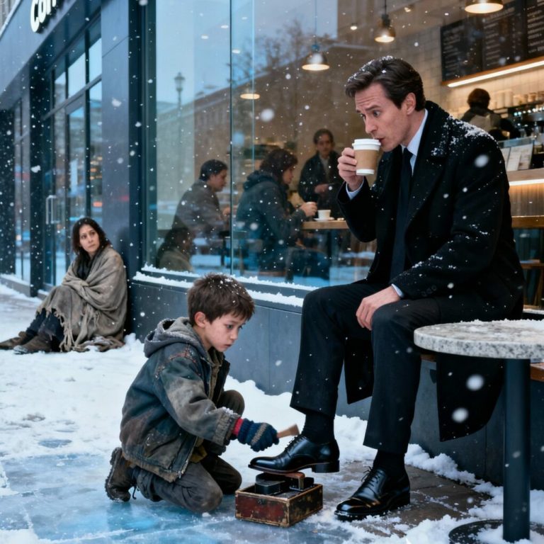 „Proszę pana, tylko dziesięć dolarów” – błagał chłopiec, ściskając zużyte pudełko z pastą do butów. „Mogę sprawić, żeby twoje buty wyglądały jak nowe. Potrzebuję ich na lekarstwa dla mamy”.