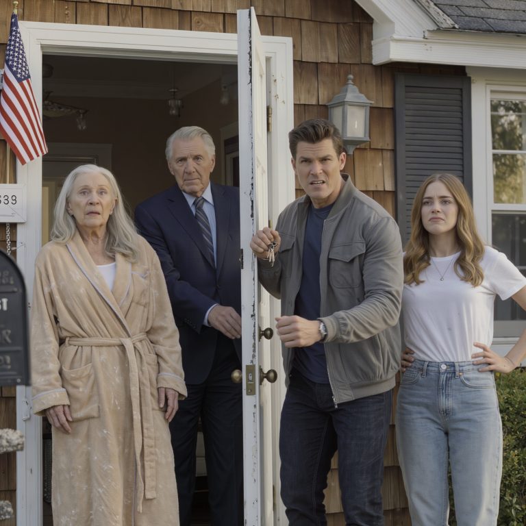 Mój syn i synowa pojawili się u mnie o szóstej rano, nalegał, żeby wejść do środka za wszelką cenę, po tym jak zmieniłam zamki, żeby chronić dom, który zostawił mi mój zmarły mąż. Synowa krzyczała moje imię, jakby dom już był na nią, aż nagle za mną rozległ się głos: „Przestań, ja się tym zajmę”. Drzwi się otworzyły, a to, co zobaczyli, wprawiło ich w osłupienie.