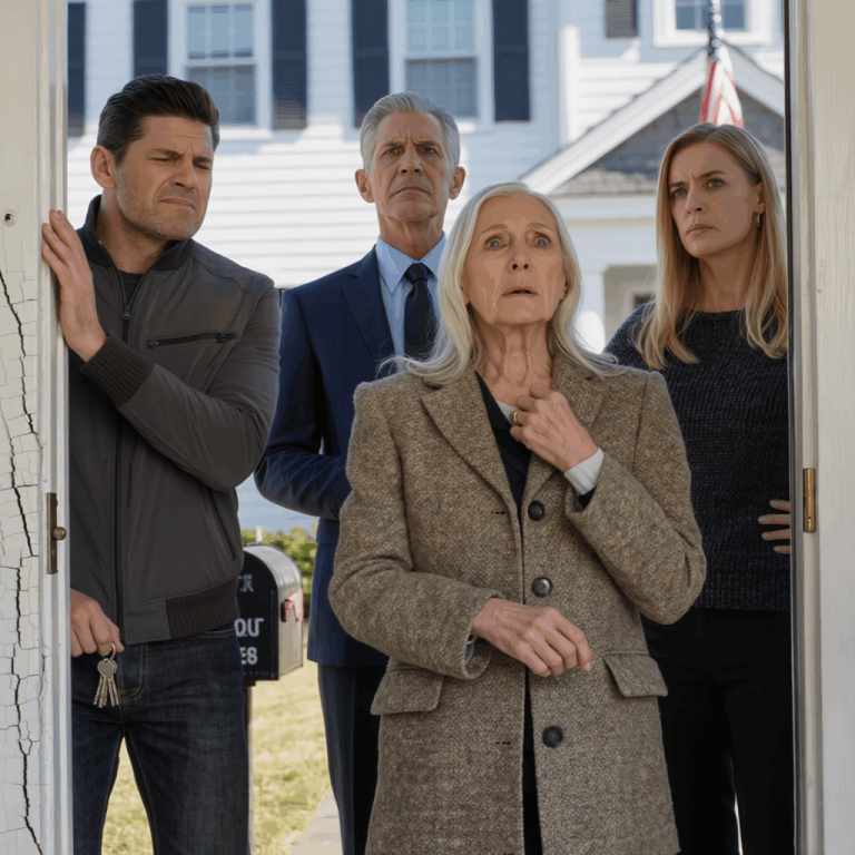 Mój syn i synowa pojawili się u mnie o szóstej rano, nalegał, żeby wejść do środka za wszelką cenę, po tym jak zmieniłam zamki, żeby chronić dom, który zostawił mi mój zmarły mąż. Synowa krzyczała moje imię, jakby dom już był na nią, aż nagle za mną rozległ się głos: „Przestań, ja się tym zajmę”. Drzwi się otworzyły, a to, co zobaczyli, wprawiło ich w osłupienie.