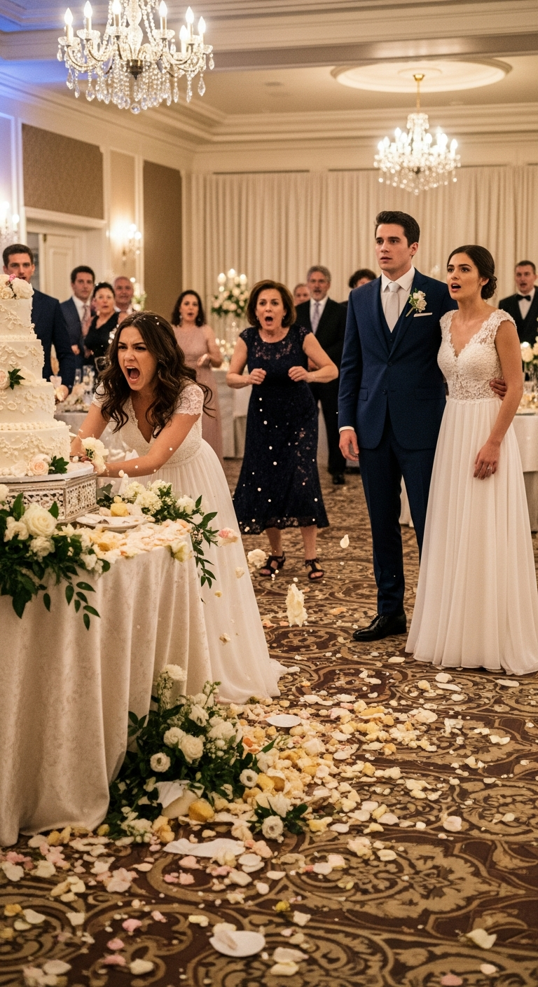 W dniu mojego ślubu moja siostra zrobiła scenę – rzuciła szampanem, roztrzaskała mój tort i krzyknęła: „Oto, co dostajesz za udawanie, że jesteś lepsza!”. Mama ją przytuliła: „Po prostu musi się wygadać”. Nic nie powiedziałem. Tego wieczoru zrobiłem to, czego nikt się nie spodziewał – wycofałem jej kaucję za studia. Zamroziłem umowę najmu z podpisanym przez współpodpisującego. Ale o 8:40 rano usłyszeli prawdziwą nowinę…