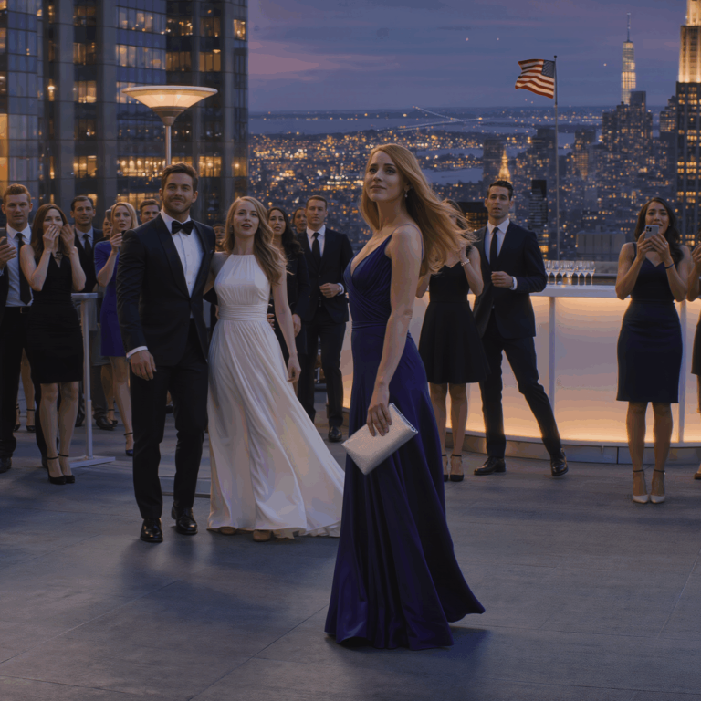 mój bogaty mąż przedstawił ją jako „moją nową żonę” na dachu w Ameryce — więc sięgnęłam do kopertówki i podałam jego narzeczonej starą intercyzę, o której myślał, że zapomniałam