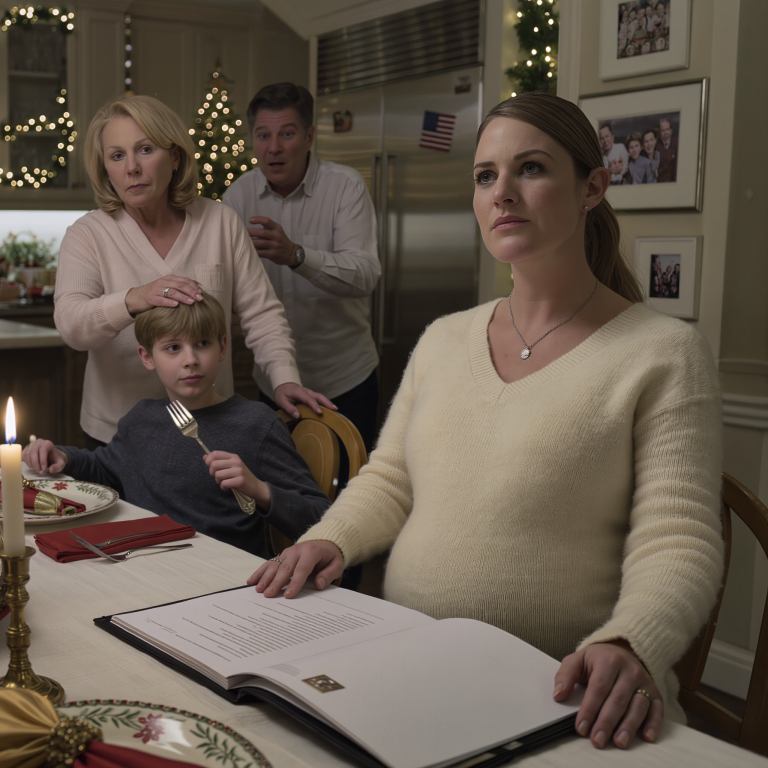 Podczas kolacji wigilijnej mama spojrzała na moje zdjęcie USG ciążowego i powiedziała: „Nie jesteś matką. Jesteś chodzącym błędem”. Mój brat się roześmiał. Mój ojczym milczał. Nie płakałam. Po prostu przesunęłam teczkę po stole i patrzyłam, jak bledną…