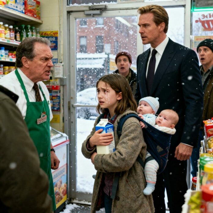 Małą dziewczynkę wyrzucono ze sklepu za kradzież kartonu mleka dla jej dwójki młodszego rodzeństwa — nagle milioner zobaczył, co się stało i zareagował.