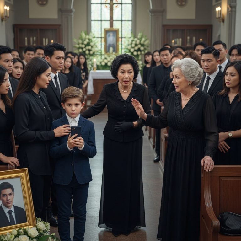 Na pogrzebie mojego męża jego matka spojrzała mi prosto w oczy i powiedziała chłodno: „Lepiej, żeby odszedł teraz, niż musiał żyć z upokorzeniem, jakie mu przyniosła”. Kilku krewnych skinęło głowami, szepcząc z aprobatą. Zanim zdążyłam odpowiedzieć, mój ośmioletni syn wstał z krzesła, ściskając oburącz telefon taty. „Babciu” – powiedział spokojnym głosem – „chcesz, żebym puścił nagranie, które tata nagrał o tobie w zeszłym tygodniu?”. Jej mina natychmiast zbladła – zbladła, a w całym pomieszczeniu zapadła cisza.