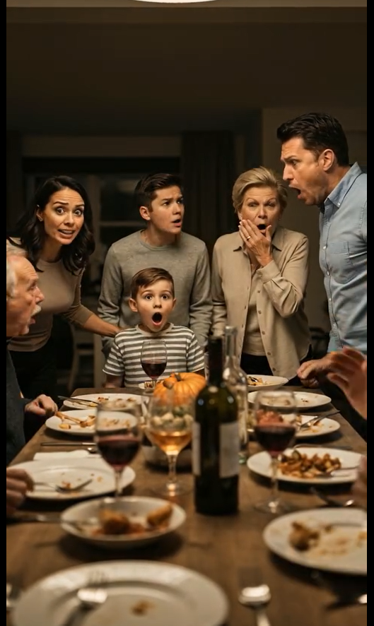 Podczas rodzinnego obiadu mój mąż nagle zadrwił: „Nawet nie wiesz, kto jest prawdziwym ojcem”. Jego matka prychnęła: „To dziecko w ogóle cię nie przypomina”. Wokół stołu wybuchł śmiech. Zanim zdążyłam się odezwać, mój siedmioletni syn odsunął krzesło, wstał z drżącymi pięściami i powiedział: „Właściwie… wiem dokładnie, kim on jest…”.