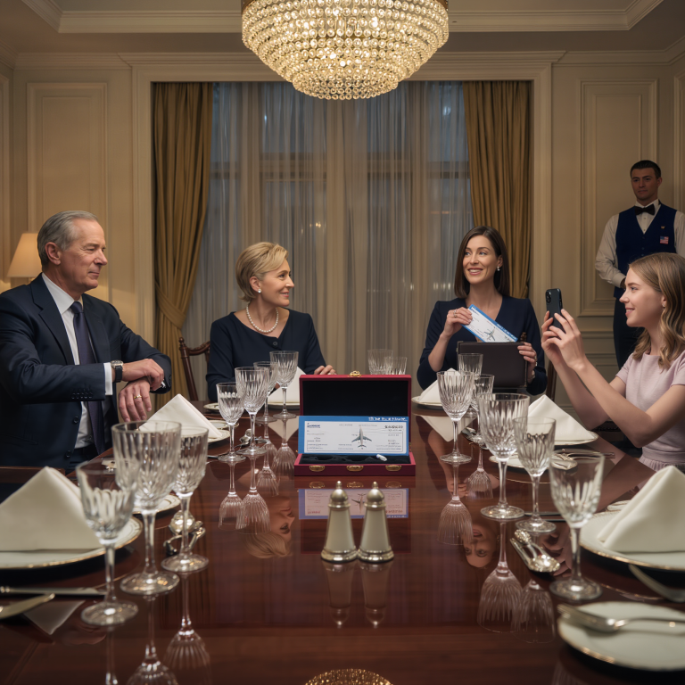 Podczas kolacji moi rodzice przesunęli przed siebie czek na kwotę 5 tys. dolarów oraz bilet w jedną stronę, podczas gdy moja siostra filmowała moją „wdzięczność”… a ja się uśmiechnąłem, podziękowałem im i pozwoliłem im uwierzyć, że nie sprzedałem właśnie mojego „małego projektu klasowego” za 8,5 miliona dolarów.