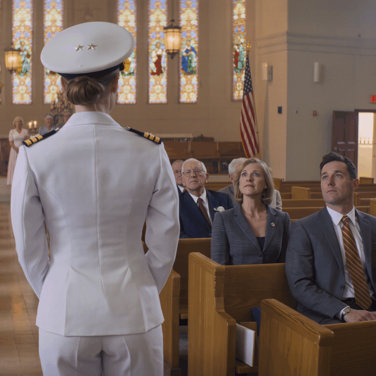 Moi rodzice rozcięli moją suknię ślubną na pół w noc przed ceremonią – weszłam więc do kościoła w małym amerykańskim miasteczku w pełnym białym mundurze granatowym, z dwiema srebrnymi gwiazdami na ramionach i patrzyłam, jak twarz mojego ojca traci kolor na oczach wszystkich, którzy kiedyś myśleli, że jestem „po prostu cichą córką, która poszła do wojska”.