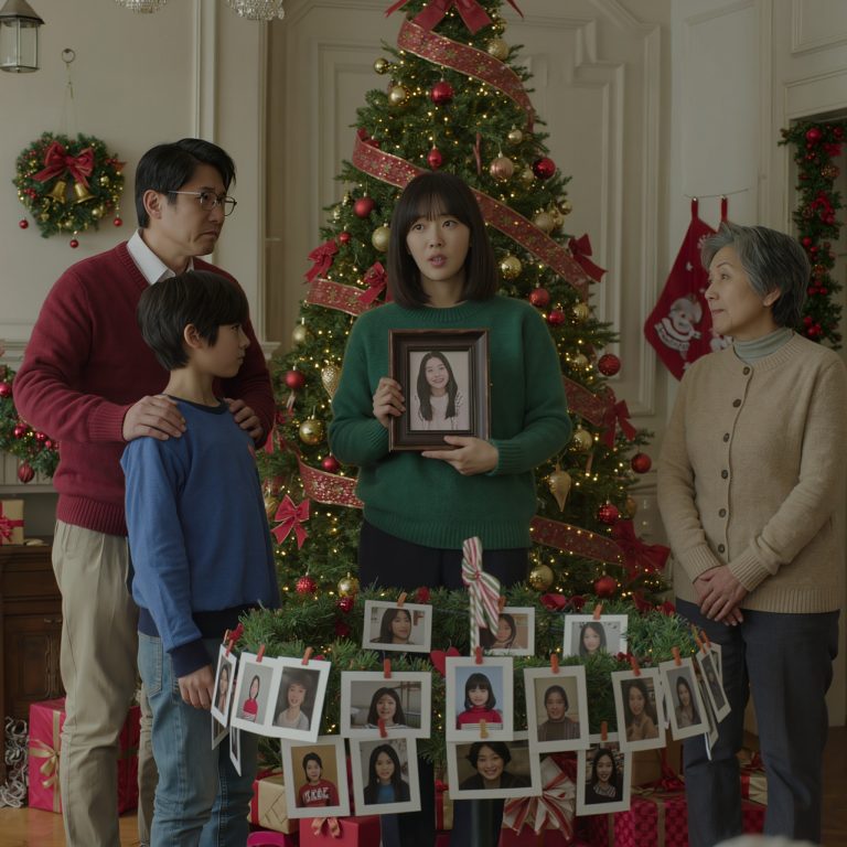 Na rodzinnej sesji zdjęciowej moja 6-letnia córka siedziała w pierwszym rzędzie z uśmiechem. Otrzymaliśmy z powrotem kartki świąteczne – i każda z nich została wyretuszowana. Rozpłakała się, gdy je zobaczyła, pytając, co zrobiła źle. Nie krzyczałam. Zrobiłam to. Następnego ranka mama otworzyła prezent i zbladła…