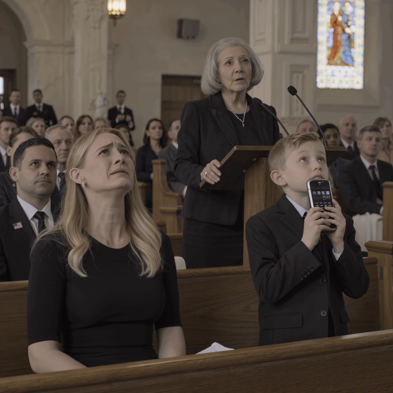 Na pogrzebie mojego męża moja teściowa stanęła przed 300 gośćmi i powiedziała chłodno: „Przynajmniej teraz nie żyje; nie musi żyć z hańbą, jaką jest jego żona” – krewni kiwali głowami, aż nagle mój 8-letni syn wstał, podniósł telefon swojego taty i zadał pytanie, które sprawiło, że zbladła, a cała rodzina mojego męża oniemiała.