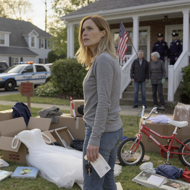 Moi teściowie wymienili zamki, gdy ja i mój siedmioletni syn byliśmy na zakupach. Zostawili nasze rzeczy na trawniku z tabliczką z napisem „Darmożercy niemile widziani”. Pięć dni później, gdy radiowóz zatrzymał się przy bramie, całe sąsiedztwo zamilkło, poznając prawdę o tym domu…