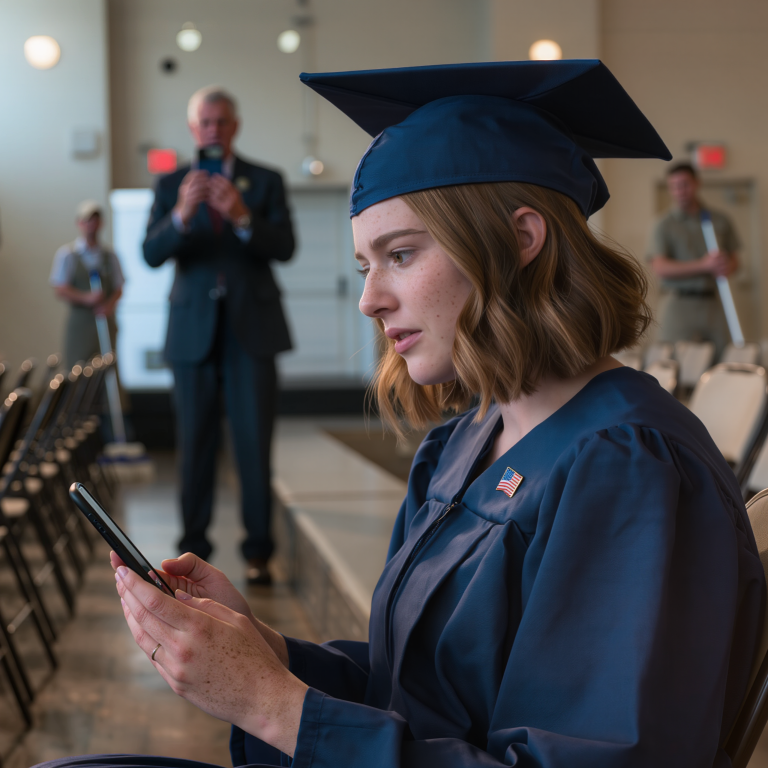 „PANIE I PANOWIE… UROCZYSTOŚĆ SZKOLNA BEZ GOŚCI” – POWIEDZIAŁ MÓJ WUJEK, FILMUJĄC MNIE W PUSTEJ SALI, ZA KTÓRĄ ZAPŁACIŁEM. MAMA NAPISAŁA SMS-A: „JESTEŚMY NA PARAPETCE U TWOJEGO BRATA. NIE BĄDŹ SŁODKI, KOCHAM CIĘ!”. POTEM TATA DODAŁ: „CATERING NA TWOJĄ KARTĘ – TYLKO 5600 DOLARÓW, ZAPOMNIAŁEM SWOJEGO”. NIC NIE POWIEDZIAŁEM. TYLKO WYSŁAŁEM POZDROWIENIE. GODZINĘ PÓŹNIEJ ZAMÓWIŁEM DOSTAWĘ DO NOWEGO DOMU MOJEGO BRATA. UŚMIECHALI SIĘ… DOPÓKI NIE PRZECZYTALI LIŚCIE.