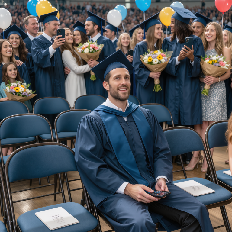 Podczas mojego ukończenia szkoły wszystkie miejsca w moim rzędzie były puste, a moja rodzina śmiała się przy grillu na podwórku dwie godziny drogi stąd — a potem na moim telefonie wyświetlił się komunikat o 45 nieodebranych połączeniach od mojej żony.