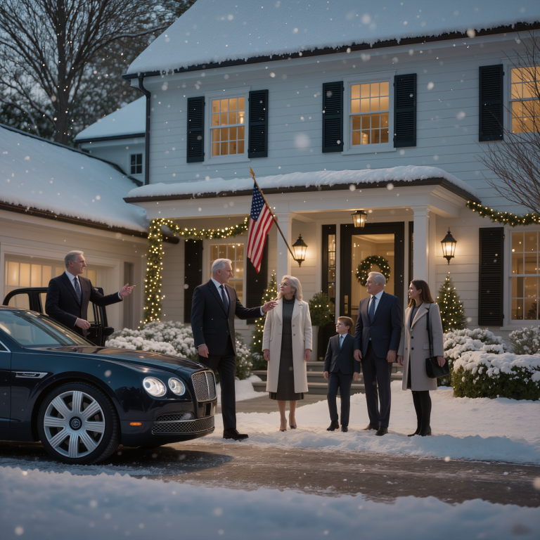 Na przyjęciu świątecznym mój były mąż spojrzał mi prosto w oczy i prychnął: „Zastąpiłaś mnie… woźnym?”. Dzieci śmiały się razem z nim. Wstałam, gotowa do wyjścia, kiedy mój narzeczony podjechał swoim nowiutkim Bentleyem, spokojnie wszedł, skinął na mojego byłego i powiedział tylko trzy słowa.