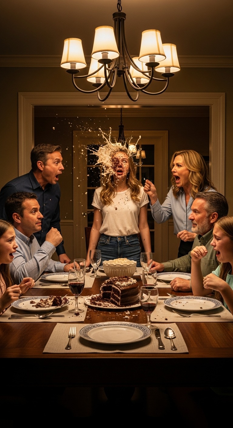 Nazwali mnie „chciwym egoistą” i rzucili we mnie tortem na rodzinnym spotkaniu. Tylko dlatego, że odmówiłem oddania mojego mieszkania za 300 000 dolarów mojej siostrze-dziecku. Wytarłem twarz i zrobiłem coś, czego nikt się nie spodziewał…