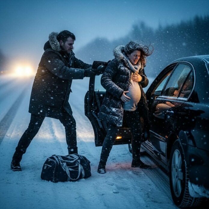 Wody odeszły mi w drodze na przyjęcie u teściowej. Mój mąż wpadł w furię. Wyciągnął mnie z samochodu, w dziewiątym miesiącu ciąży, i porzucił na zaśnieżonej autostradzie. „Moja mama jest ważniejsza” – powiedział. Nigdy się tego nie spodziewał…