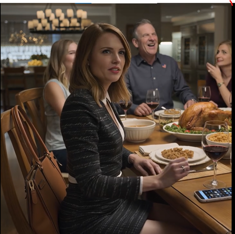 W Święto Dziękczynienia mój tata prychnął: „Kolejna podróbka markowej torebki, co?”, moja siostra zadrwiła: „Skoro jesteś biedna, to przestań udawać bogatą”, cała rodzina na zmianę diagnozowała u mnie „urojenia bogactwa”, ja po prostu w milczeniu kiwałam głową… aż mój telefon zawibrował, wyświetlając pojedynczą linijkę tekstu, która upewniła się, że nikt nie odważył się powiedzieć ani słowa.