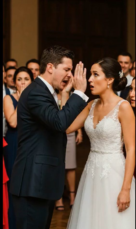 w środku naszego ślubu mój mąż nagle uderzył mnie w twarz na oczach wszystkich, po tym jak jego siostra coś mu szepnęła. Na moment cała sala zamarła w szoku. Jednak zamiast płakać albo uciekać, podniosłam brodę, spojrzałam mu prosto w oczy… i to, co zrobiłam potem na oczach wszystkich gości, zniszczyło go.