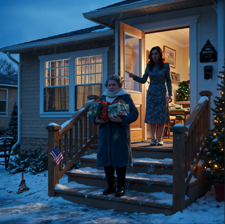 Przybyłam z prezentami świątecznymi w ramionach i sercem już w połowie drzwi wejściowych – tylko po to, by synowa spojrzała na mnie z góry i krzyknęła: „Nie jesteś mile widziana. Wynoś się”. Nie błagałam. Nie sprzeciwiałam się. Po prostu skinęłam głową, spojrzałam jej w oczy i odpowiedziałam: „Zapamiętaj swoje słowa. Jak sobie życzysz”. Potem zeszłam z ganku, otrzepałam rękawiczki ze śniegu i wykonałam jeden telefon, który zmienił wszystko.