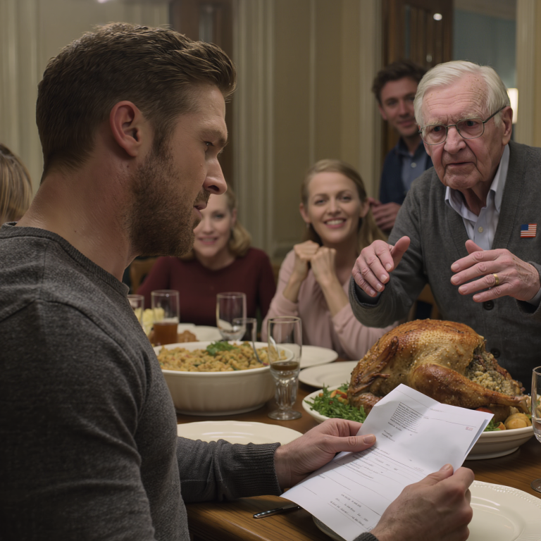 Podziękowałem dziadkowi za czek na 200 dolarów... przestał kroić indyka, spojrzał mi prosto w oczy i powiedział: „Przelałem ci pół miliona dolarów” — wszyscy przy stole podczas Święta Dziękczynienia zamarli, a ja po prostu cicho otworzyłem historię transakcji...