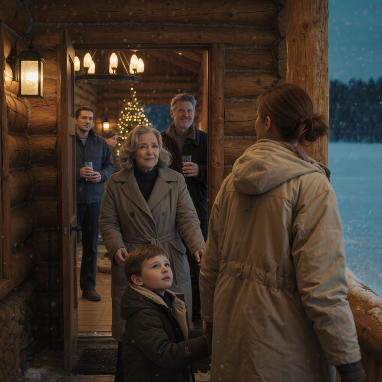 W Wigilię zabrałem mojego 6-letniego syna do domku letniskowego mojej babci nad jeziorem — mama tylko uchylila drzwi i powiedziała lodowato: „Idź do domu. Nie ma miejsca”. — Nie było mnie zaledwie 10 minut, gdy babcia zawołała głosem niczym grzmot: „Odwróć się. Już!” — i w chwili, gdy wróciłem do środka… cała impreza ucichła.