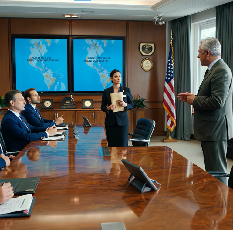 Generał rozmawiał z nią z wyższością na porannej odprawie, nie wiedząc, że jest jego nowym dowódcą. Ściany wyłożone drewnianymi panelami.