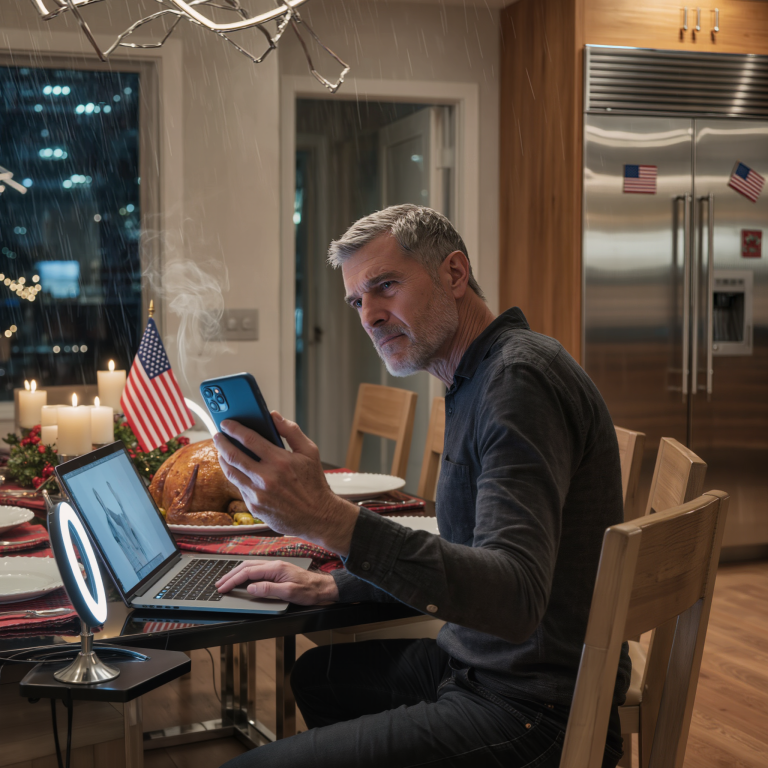 W Wigilię nakryłem do stołu dla dziewięciu osób i kupiłem nawet dwa małe krzesełka dla wnuków... 19:00, potem 20:00... nadal tylko ja i zimny indyk — otworzyłem nasz rodzinny czat grupowy i zobaczyłem, jak nazywają mnie „nieznośnym staruszkiem” za pomocą emotikonów śmiechu... i właśnie w tym momencie otworzyłem laptopa i zrobiłem coś, czego nigdy wcześniej nie zrobiłem... następnego ranka wszyscy trzej dzwonili, jakby stracili rozum...