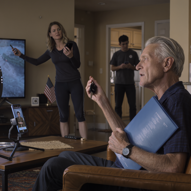 Siedziałem w salonie i oglądałem telewizję, gdy weszła moja synowa, wyłączyła ją i powiedziała: „Idź do swojego pokoju, staruszku” – warknęła. „To teraz moja przestrzeń”. Mój syn odwrócił wzrok. Złapałem klucze i wyszedłem. Następnego dnia do drzwi zadzwonił mężczyzna w garniturze. Była oszołomiona.