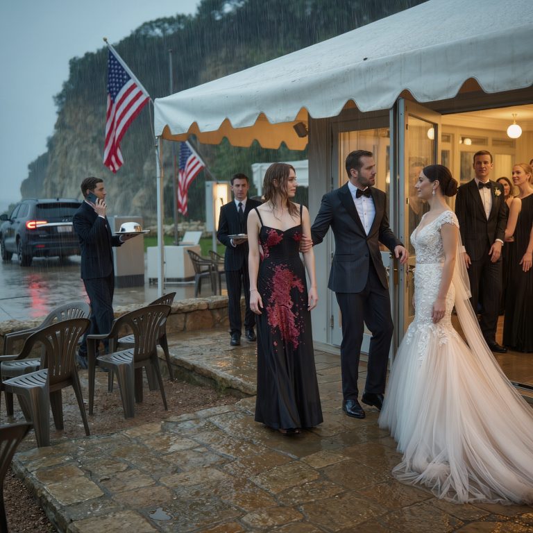 Moi rodzice kazali mi siedzieć na zewnątrz w deszczu na ślubie mojej siostry. „Przypadkowo” wylała wino na moją suknię i syknęła: „Nie pasujesz tu” – a potem wszedł mój mąż, spojrzał na pana młodego i natychmiast go zwolnił…