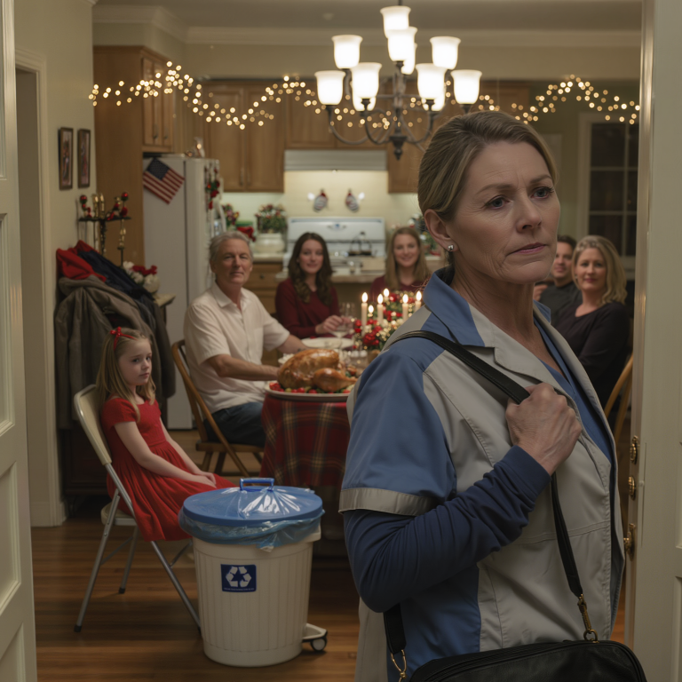 Podczas kolacji wigilijnej moja dziewięcioletnia córka została postawiona CAŁKIEM SAMĄ przy śmietniku – na chwiejnym składanym krzesełku. Wszyscy zachowywali się, jakby nic się nie stało. Kiedy przyjechałam, wstała, podeszła do mnie i powiedziała: „Mamo… czy możesz zrobić to, co obiecałaś, jeśli kiedykolwiek znów będę smutna?”. I tak zrobiłam. A pięć minut później moja mama zaczęła krzyczeć…