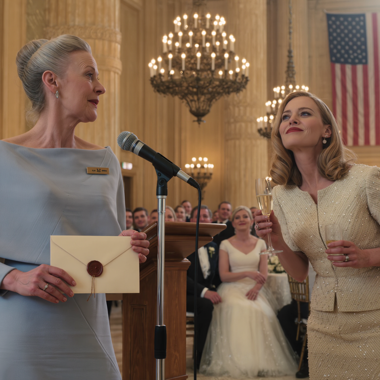 Na ślubie mojej wnuczki pochyliłam się i zobaczyłam, że na moim identyfikatorze widnieje napis: „starsza pani płaci za wszystko” — nie zrobiłam sceny, po prostu poczekałam na toast… a potem otworzyłam kopertę, którą zostawił mi mój zmarły mąż: „każdy w tej rodzinie, kto…”