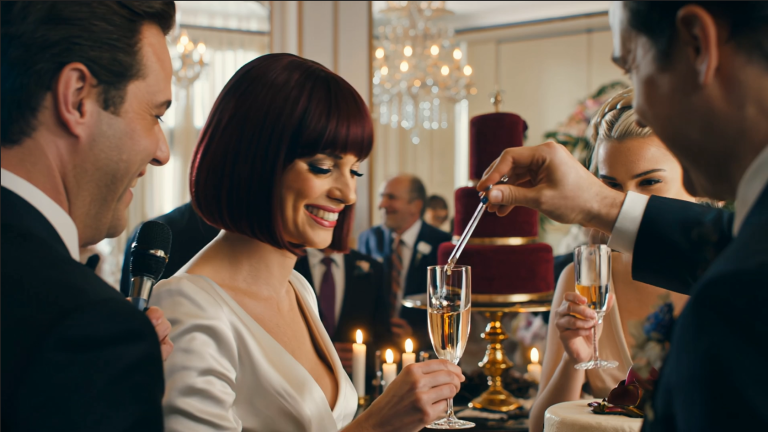 Na moim ślubie przyłapałem siostrę na bawieniu się moim szampanem, więc zamieniłem się kieliszkami, uśmiechnąłem się do kamer i pozwoliłem, by toast przemówił sam za siebie