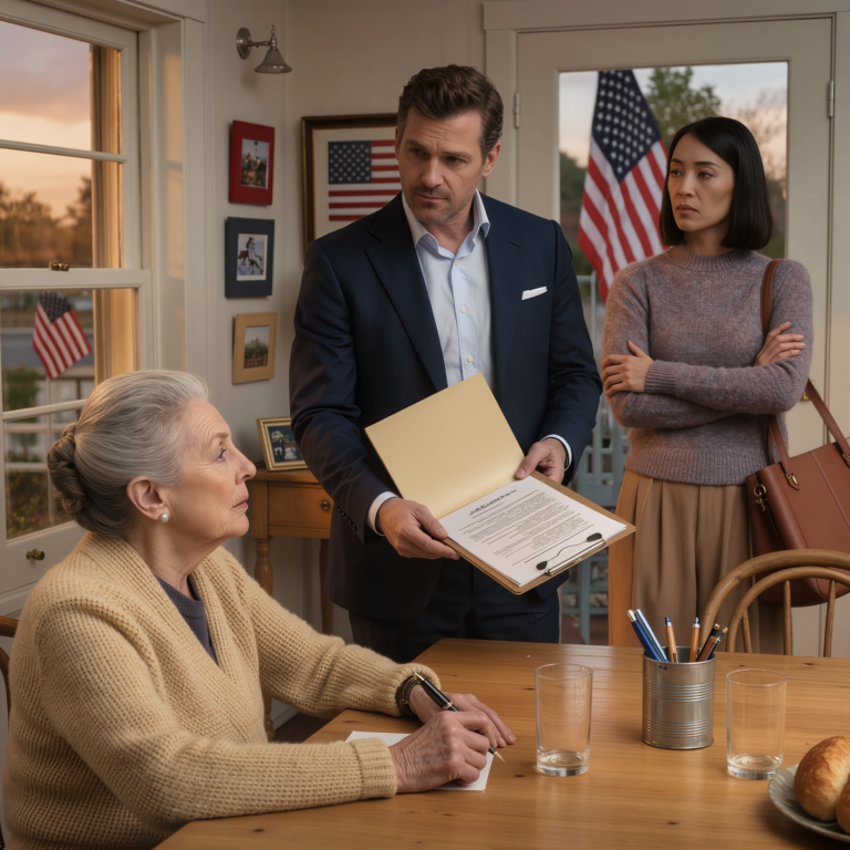 Mój syn wsunął mi pod nos stos papierów: „Podpisz akt przeniesienia własności, albo cię umieszczę w domu opieki” – ale nie wiedział, że dom jest już objęty nieodwołalnym funduszem powierniczym, a ja rejestrowałam każdą groźbę. Dwa tygodnie później wszedł do kancelarii mojego prawnika, spodziewając się kapitulacji – i spotkał Adult Protective Services, prokuratora i prawdę… a ja wciąż nie mogę się otrząsnąć z wrażenia, jak szybko kuchenny stół może zamienić się w salę sądową, zanim ktokolwiek wyjdzie z domu.