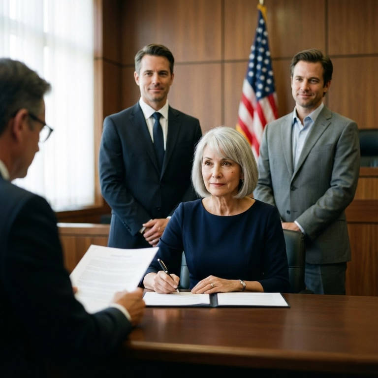 Pozwoliłam dzieciom mojego zmarłego męża przejąć cały majątek, firmę i każdego dolara, a potem podpisałam dokumenty bez sprzeciwu. Weszli na salę sądową z pewnymi siebie uśmiechami, podczas gdy wszyscy patrzyli na mnie, jakbym się poddała. Kiedy sędzia zapytał, czy rozumiem, na co się zgadzam, po prostu skinęłam głową i podpisałam, na tyle spokojnie, by jeszcze bardziej utwierdzić ich w przekonaniu o wygranej. Ale gdy tylko ich prawnik doszedł do krótkiego zdania, cicho wplecionego w umowę, zamilkł i poprosił sędziego o kilka minut. Uśmiechy wokół mnie zbladły, powoli, ale nieomylnie, ponieważ to „łatwe zwycięstwo” nagle przestało wydawać się łatwe.